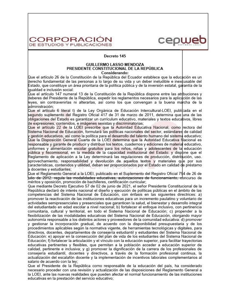Reformese El Reglamento General A La Ley Organica de Educacion ...