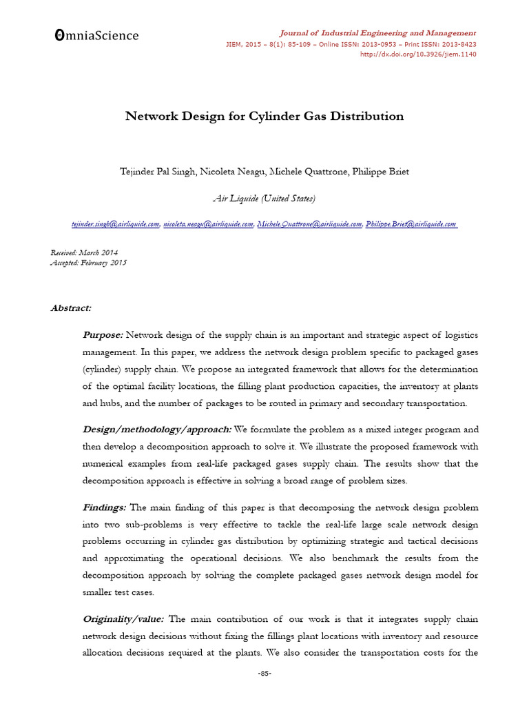 Cylinder Gas Distribution Network Design | PDF | Mathematical ...