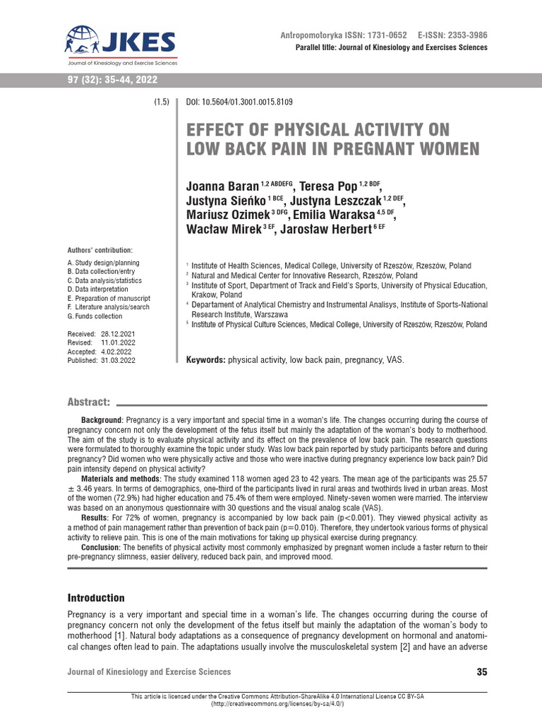 Effect of Physical Activity On Low Back Pain in Pregnant Women | PDF ...