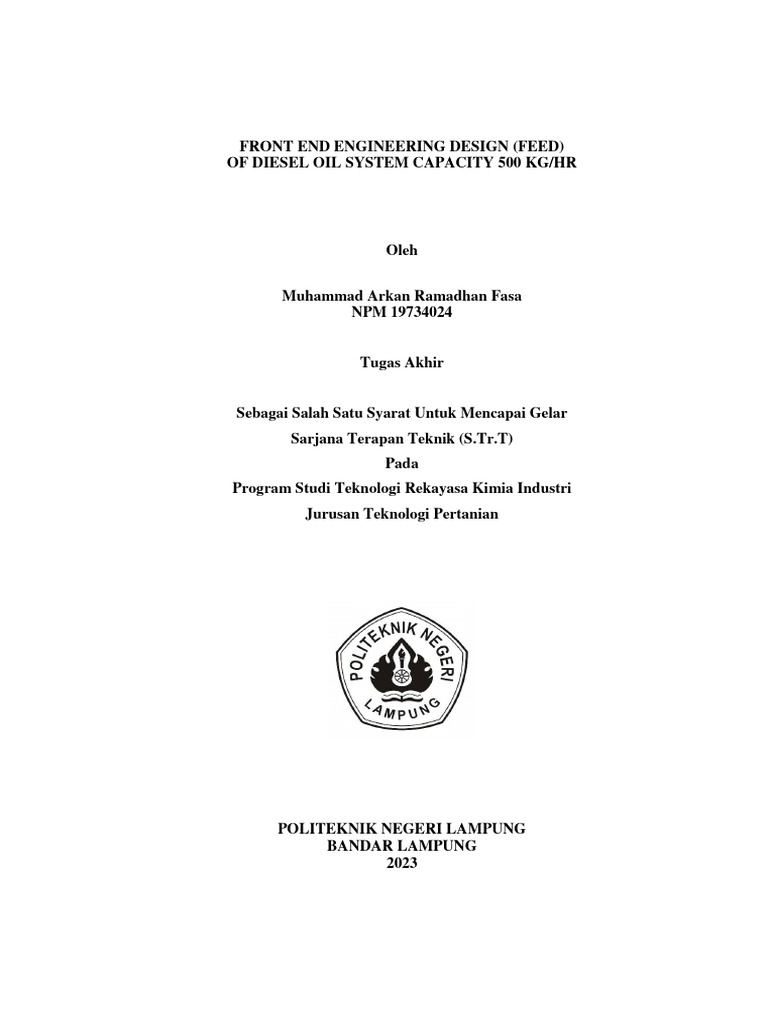 Front end engineering design feed of diesel oil system capacity 500
