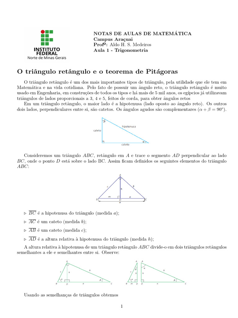 Aula 1 - Trigonometria, PDF, Triângulo