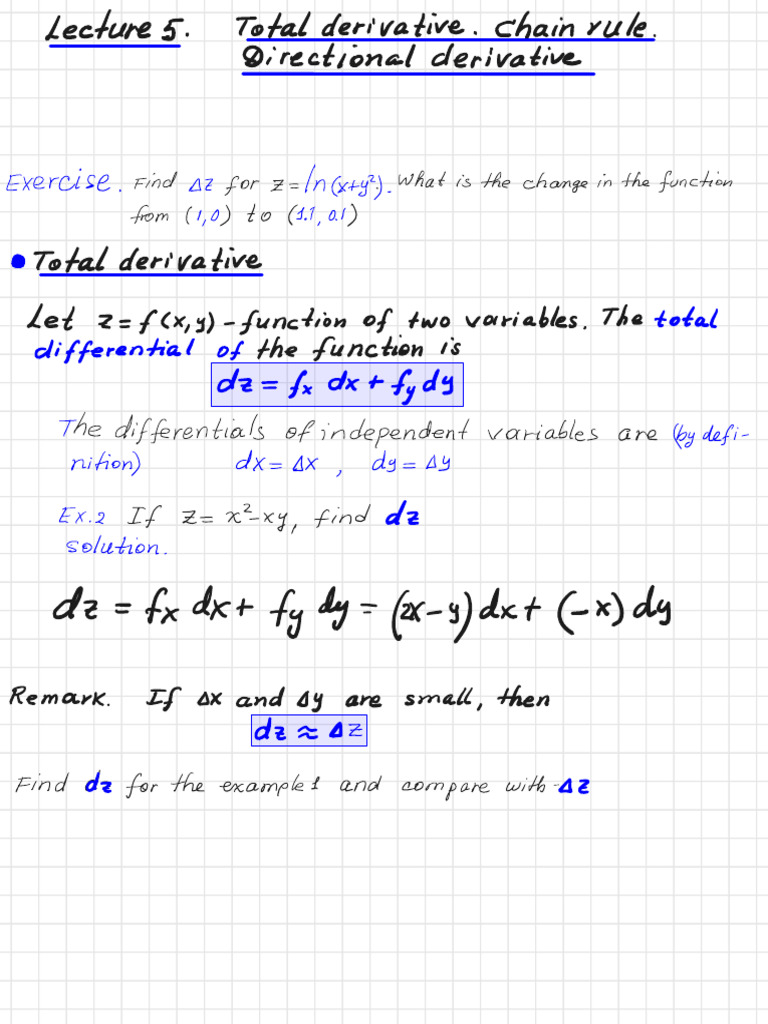 Lecture 5. G404. Total Derivative. Chain Rule. Directional Derivative | PDF