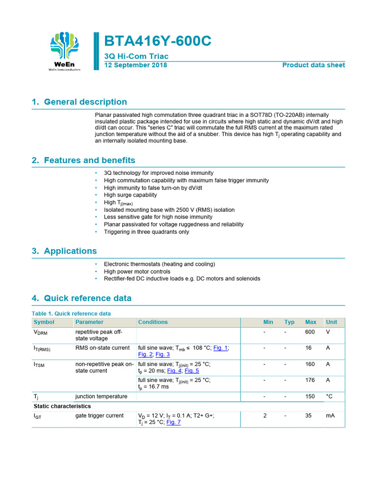 Bta416y600c Triac | PDF | Damages | Electricity