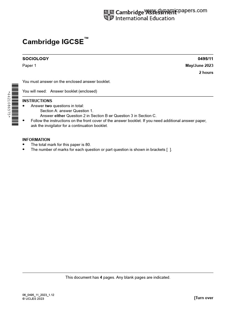 Cambridge igcse 0495 11 sociology pdf