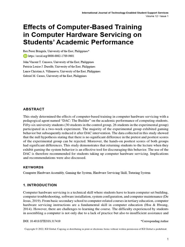 Effects of Computer-Based Training in Computer Har | PDF | Lecture ...