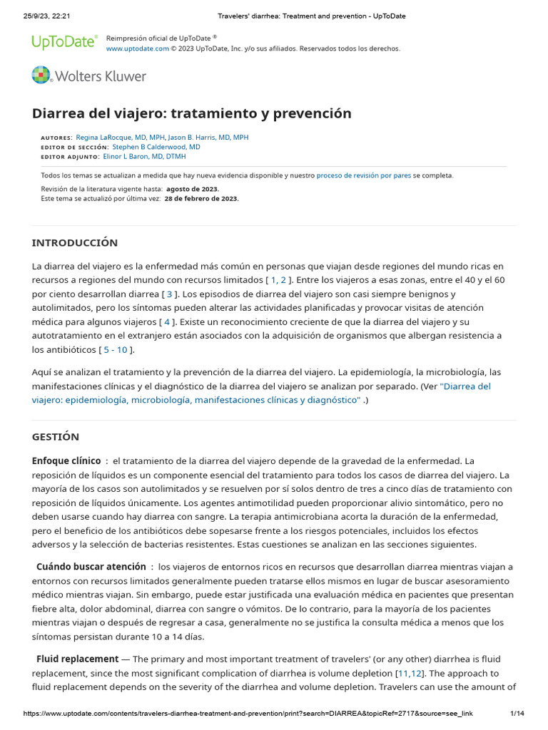 Travelers' Diarrhea Treatment and Prevention UpToDate PDF