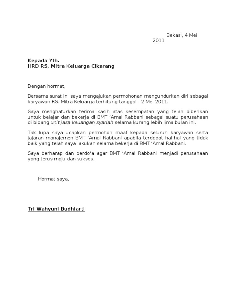 Contoh Surat Resign Perawat  Kumpulan Contoh