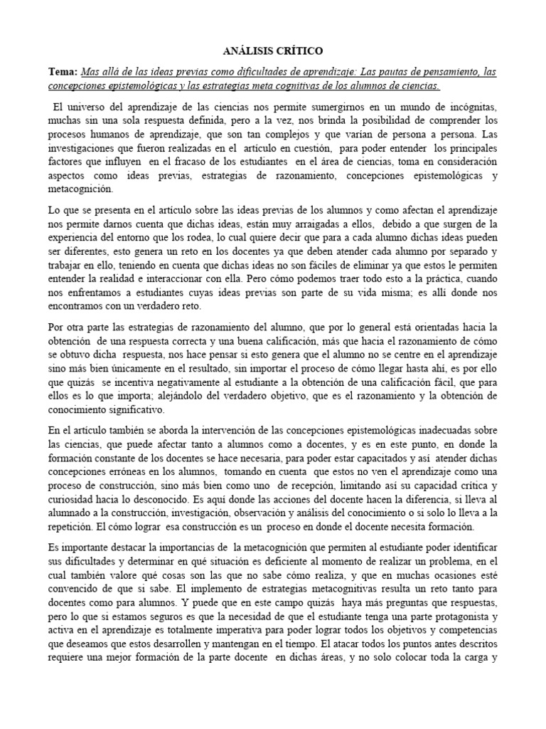 Análisis Crítico | PDF | Crecimiento personal y profesional ...