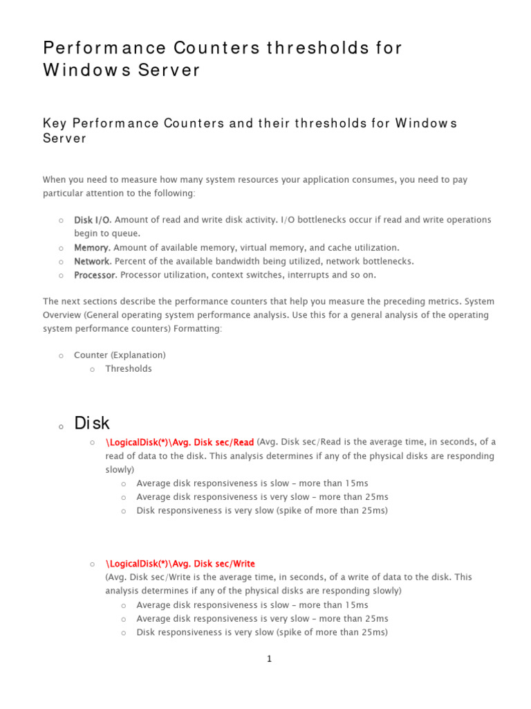 Windows Server Performance Counters Guide | PDF | Central Processing ...