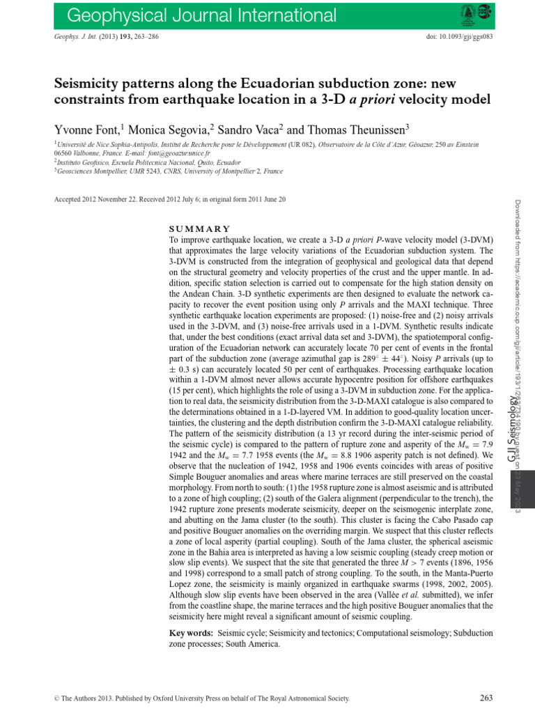 Ecuador Subduction Zone Seismicity Study | PDF