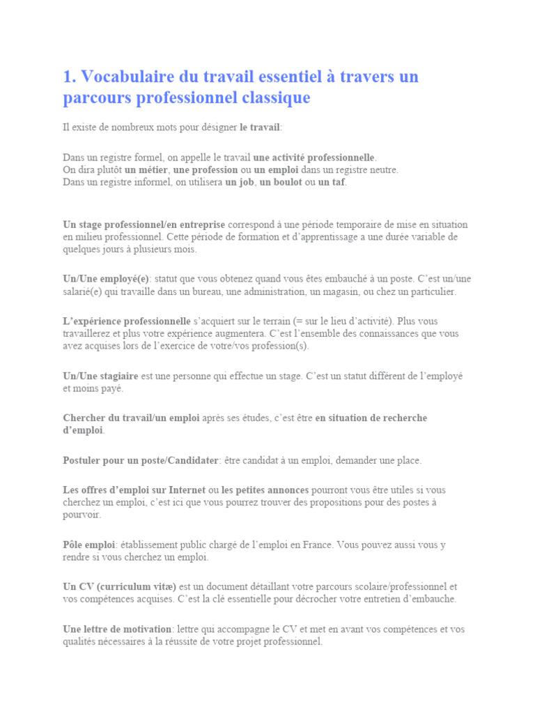 Le Lexique Du Travail | PDF