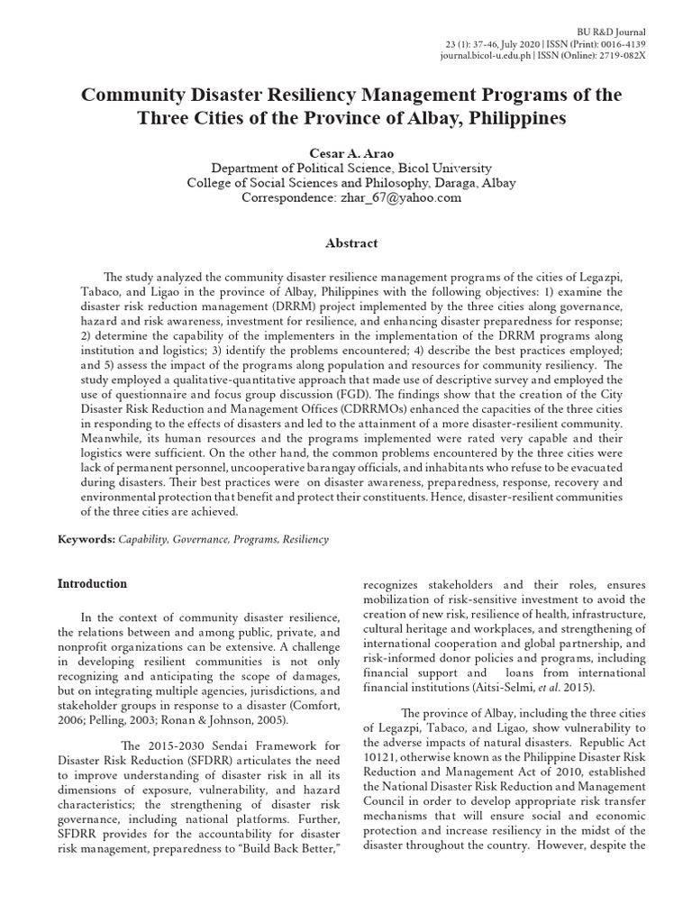 Albay Cities' Disaster Resilience Programs | PDF | Emergency Management ...