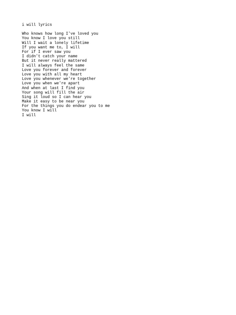 I Will I Will Lyrics