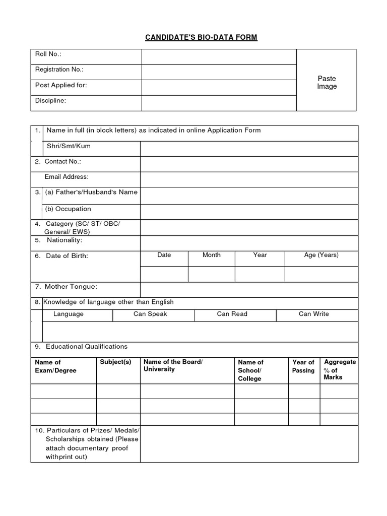 General BIO-DATA-Form | PDF