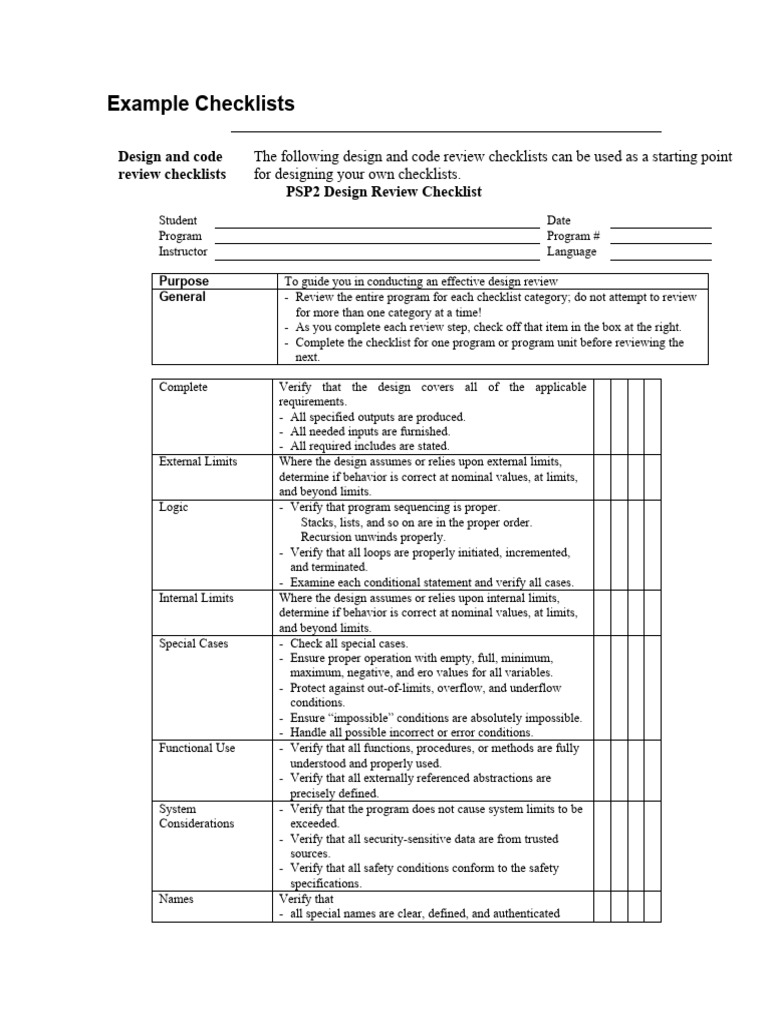 Example Checklists | PDF