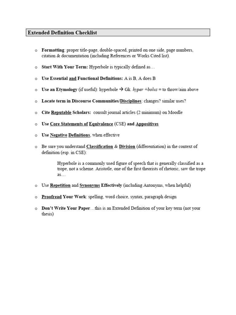 Extended Definition Checklist PDF