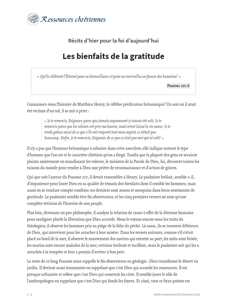 Les bienfaits de la gratitude chrétienne | PDF