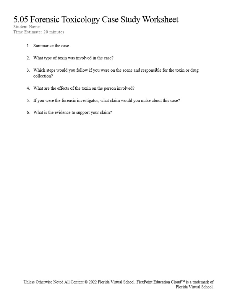 Toxicology Case Study Worksheet PDF