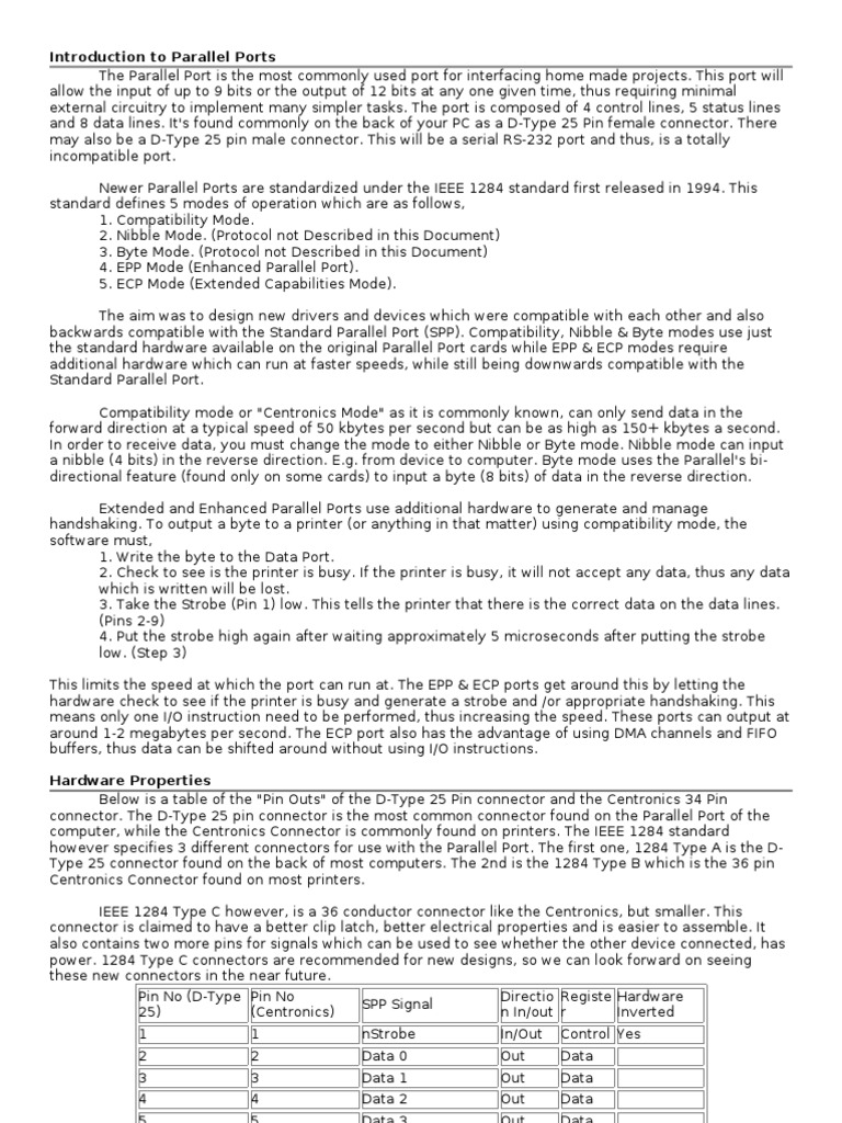 Introduction To Parallel Ports PDF Bios Digital Technology