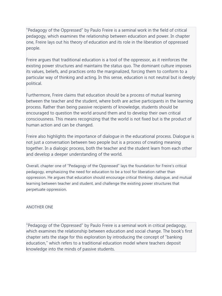 Pedagogy of The Oppressed Guide | PDF | Pedagogy | Cognition