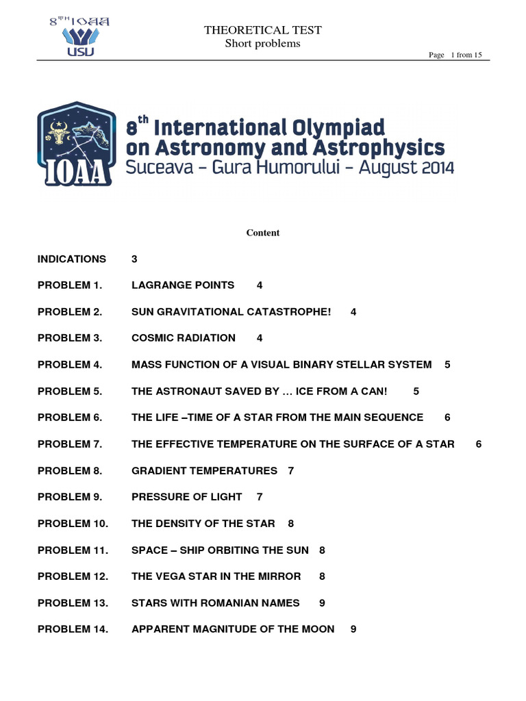 Theoretical Test: Astronomy Problems | PDF