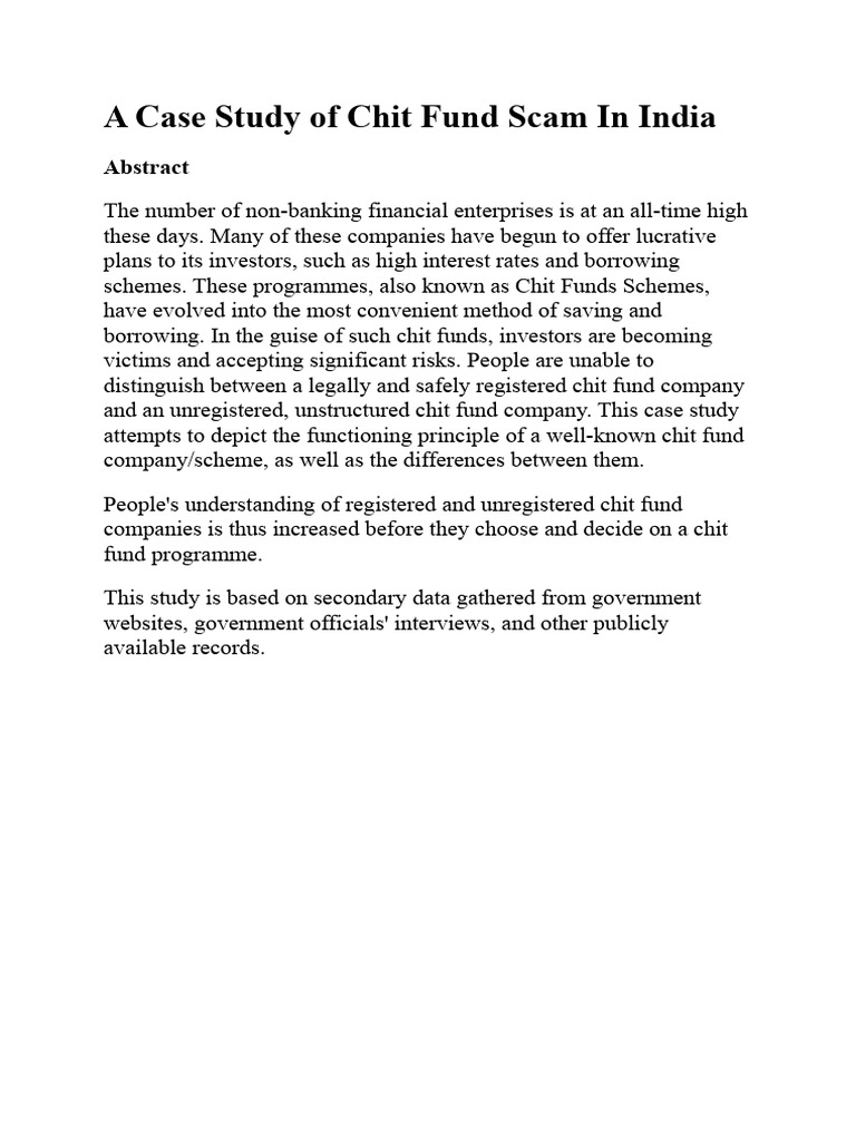 Chit Fund Scam Case Study India | PDF