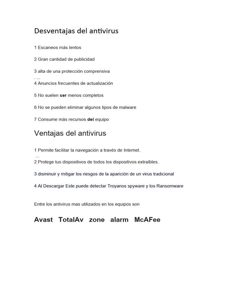 Ventajas de y desventajas del antivirus pdf