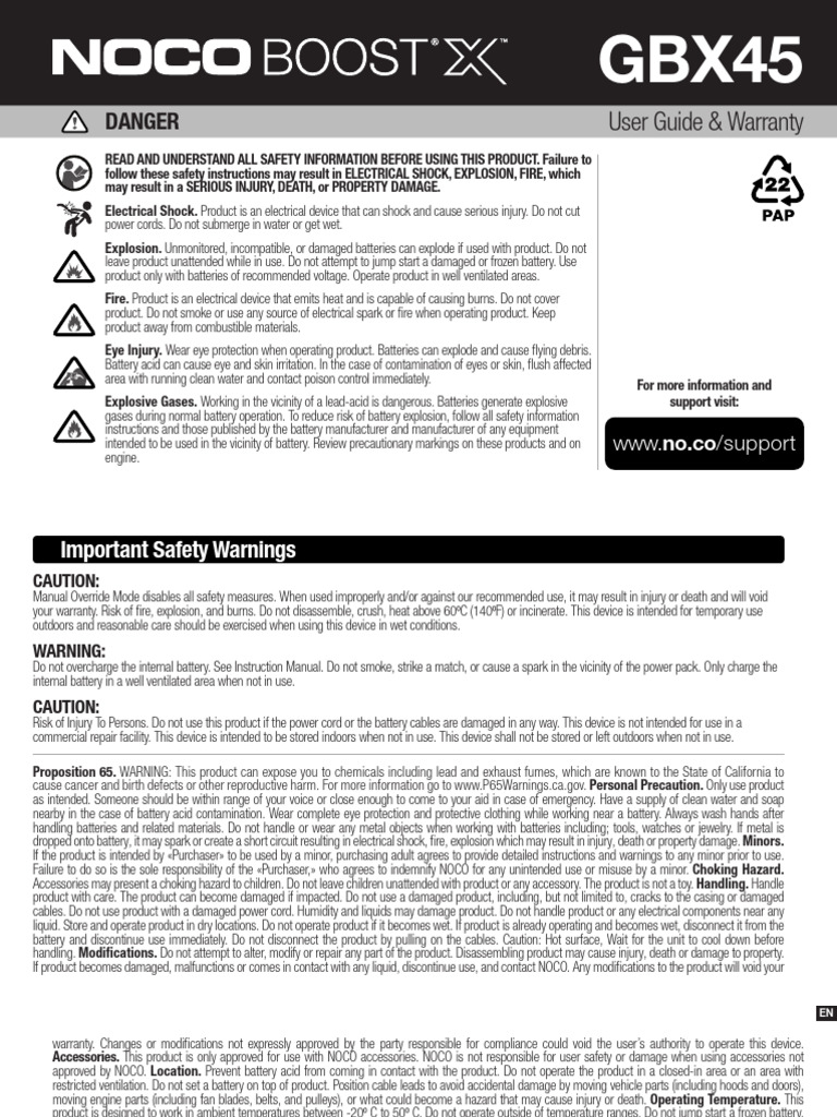 GBX45 User Guide & Safety Warnings | PDF | Battery Charger ...