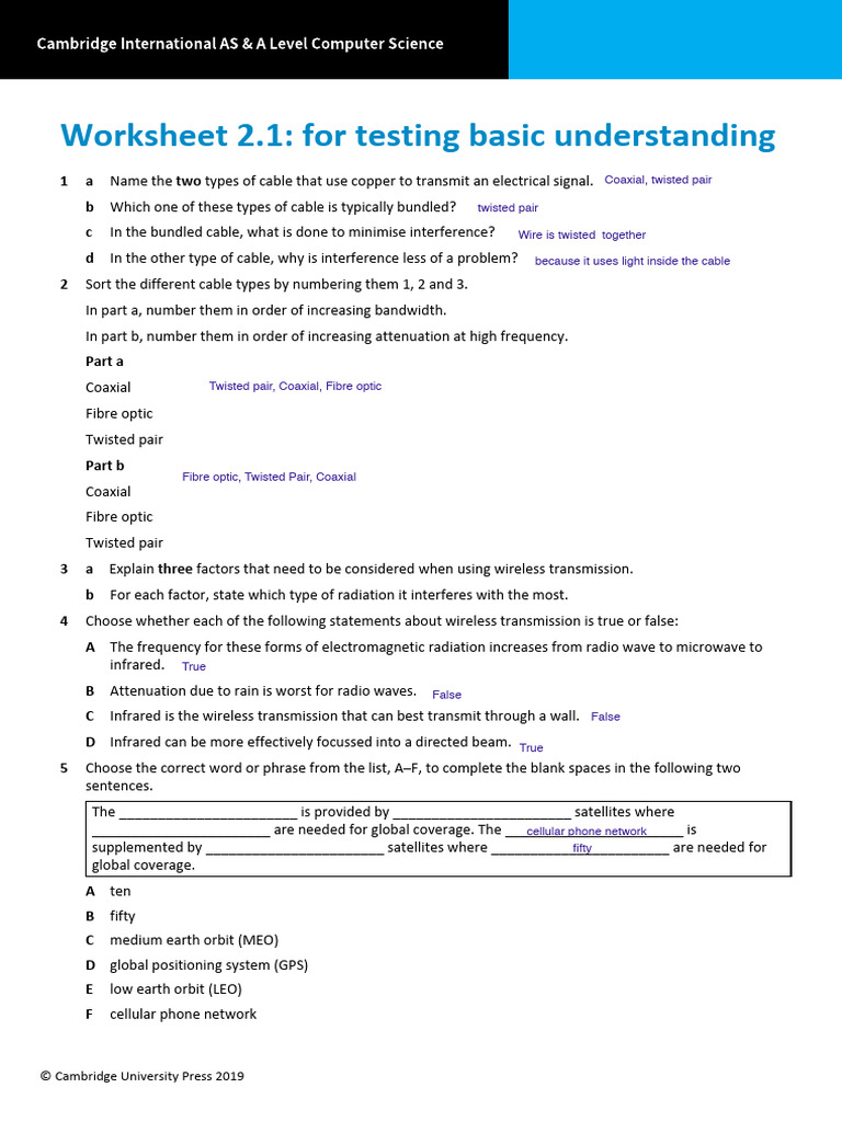 Worksheet 2.1 | PDF | Radio | Coaxial Cable