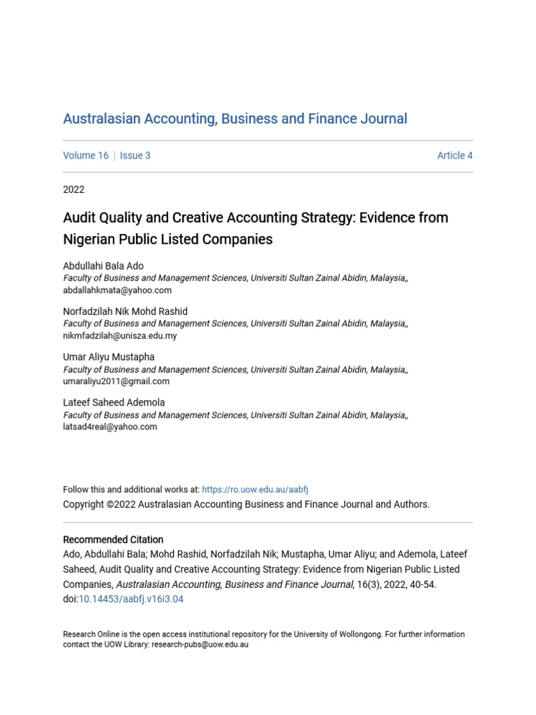 Ado, Rashid, Mustapha & Lateef 2022 | PDF | Audit | Multicollinearity