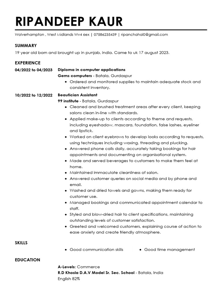 Ripandeep Kaur 04 2022 To 04 2023 Diploma In Computer Applications 