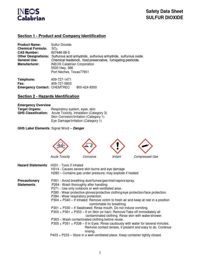 SDS Sulphur Dioxide PDF Hazardous Waste Sodium