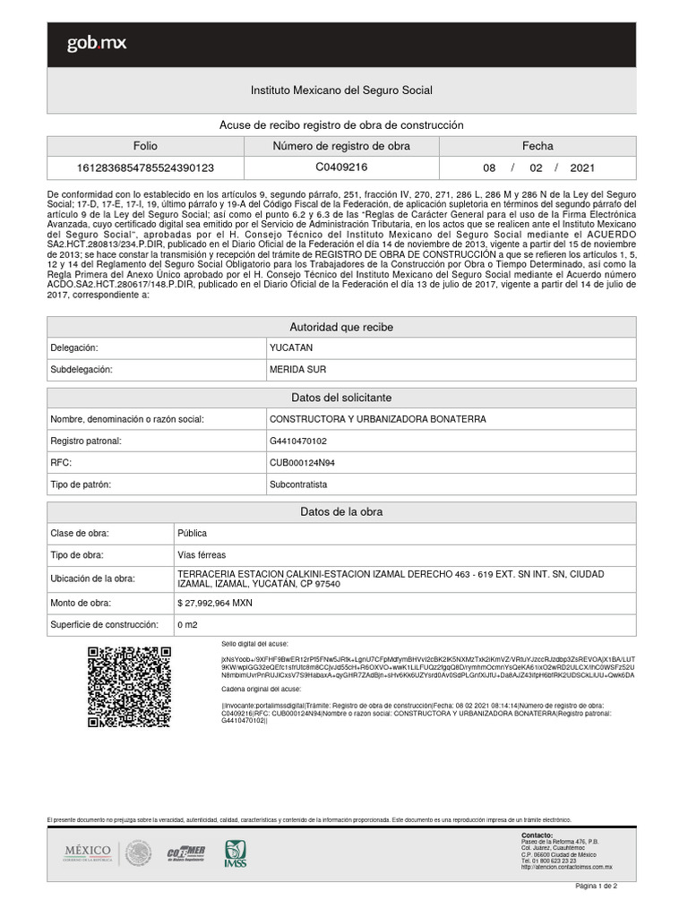 SIROC Registroobra BONATERRA | PDF