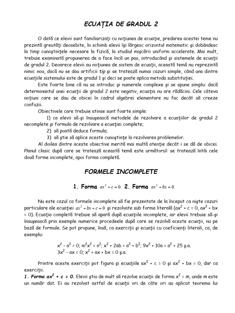 Ecuatia de Gradul 2 | PDF