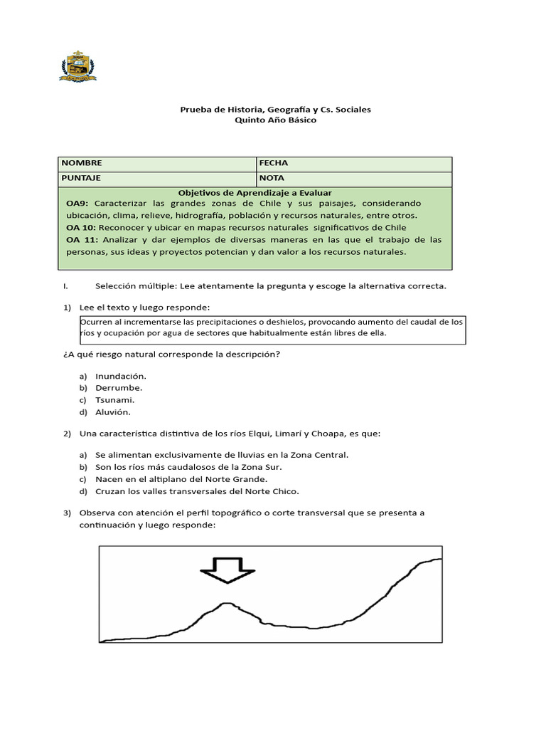 Evaluación de Historia y Geografía 5° Básico | PDF | Andes | Chile
