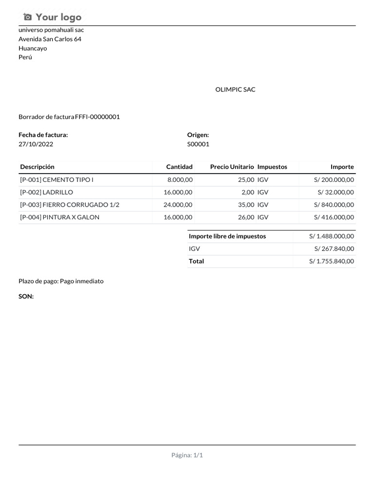 Borrador de Factura FFFI-00000001 | PDF