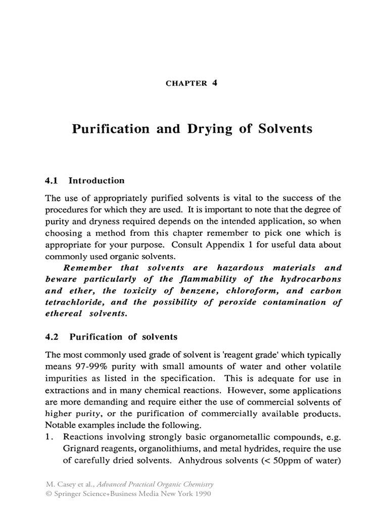 Drying and Purification of Solvents | PDF | Solvent | Sodium