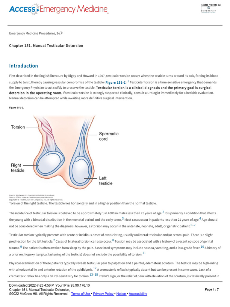 Chapter 151. Manual Testicular Detorsion PDF Diseases And Disorders