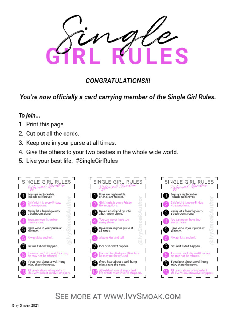 Single Girl Rules Membership Card PDF