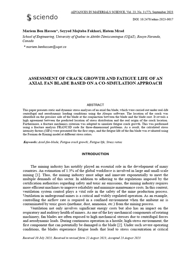 Assessment of Crack Growth and Fatigue Life of An | PDF