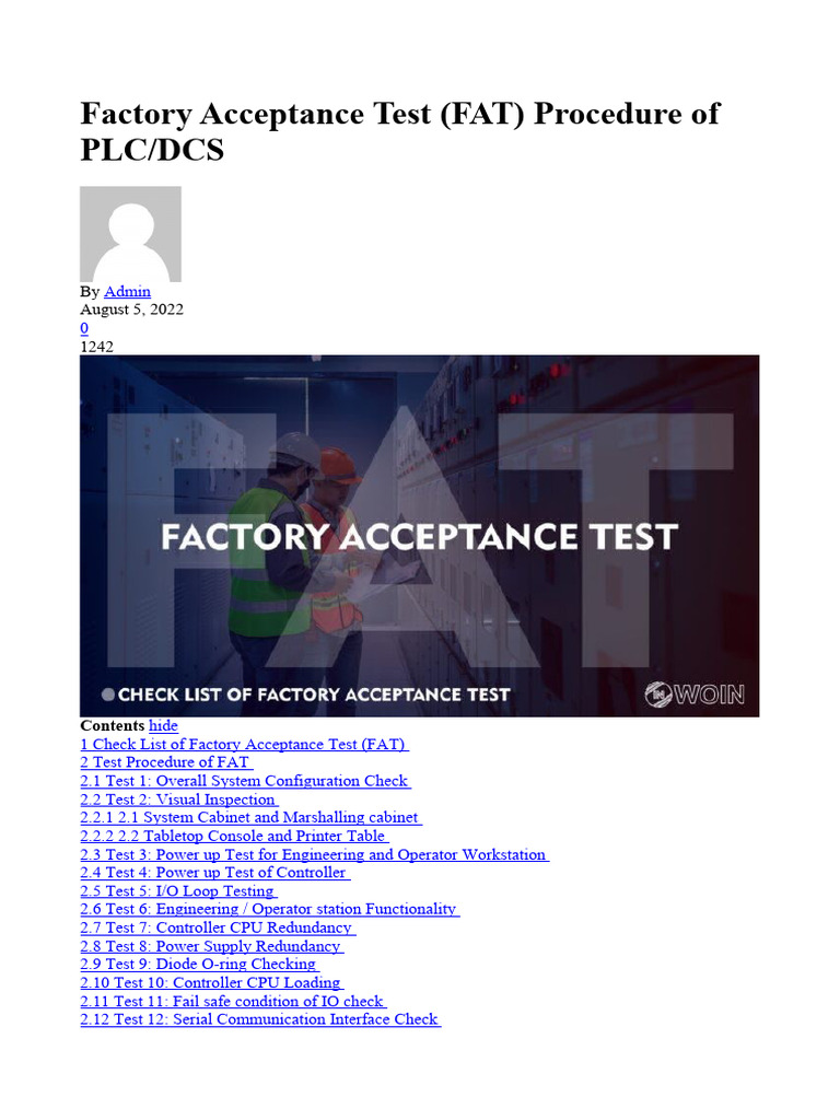 Factory Acceptance Test Procedure Download grátis PDF Programmable Logic Controller Input