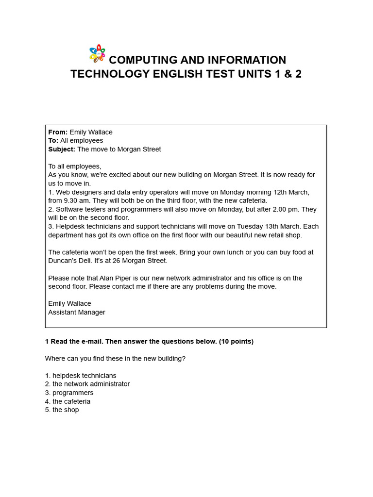 Computing and IT English Test Overview | PDF | Computing | Office Equipment