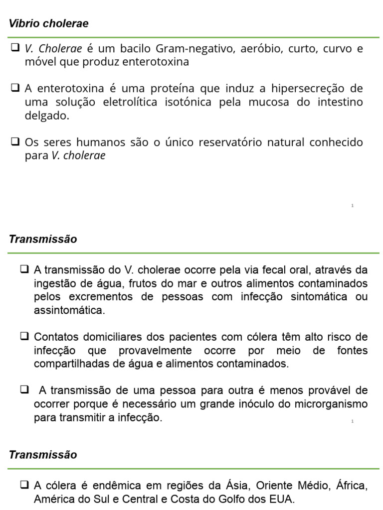 Transmissão e Tratamento da Cólera | PDF | Cólera | Especialidades médicas