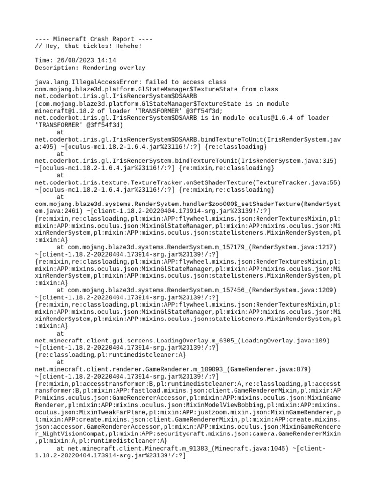 Minecraft Rendering Overlay Crash Report | PDF | Software | Computing