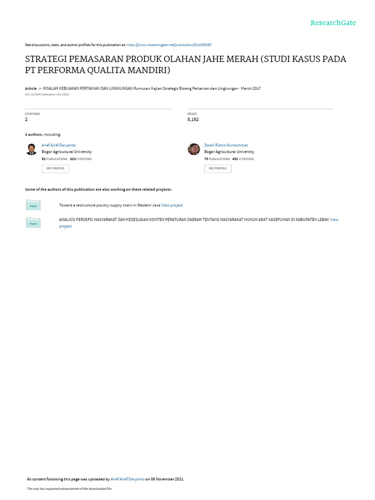 Strategi Pemasaran Produk Olahan Jahe Merah Studi | PDF