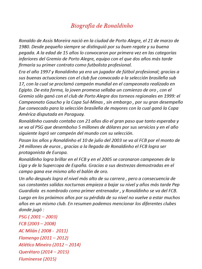 Image Result For Biografia De Ronaldinho Biografias Y Vidas