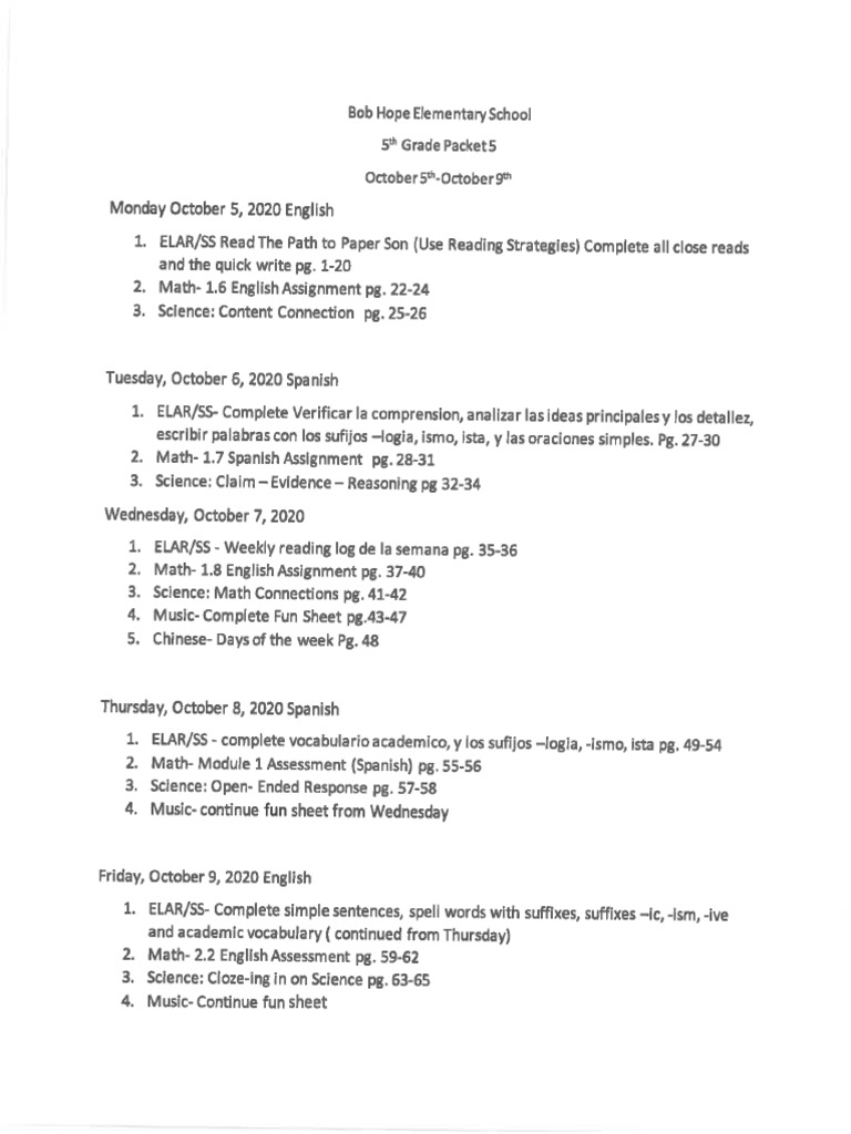 5th Grade Week 5 Pdf