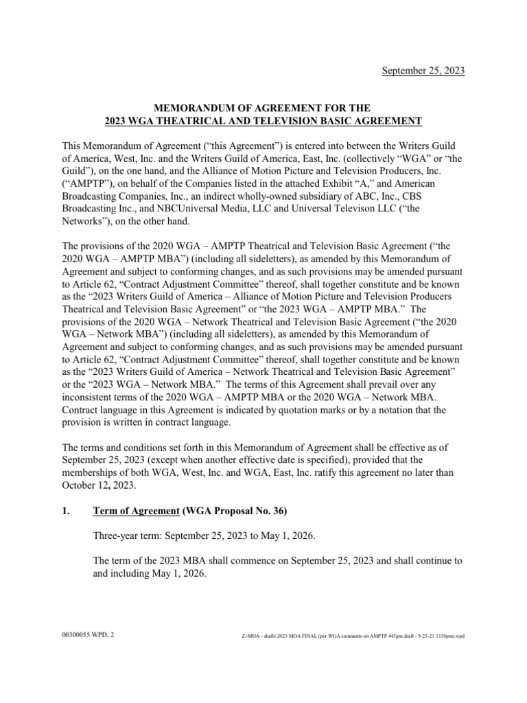 2023 WGA Minimum Basic Agreement Summary | PDF | Screenplay | Pension