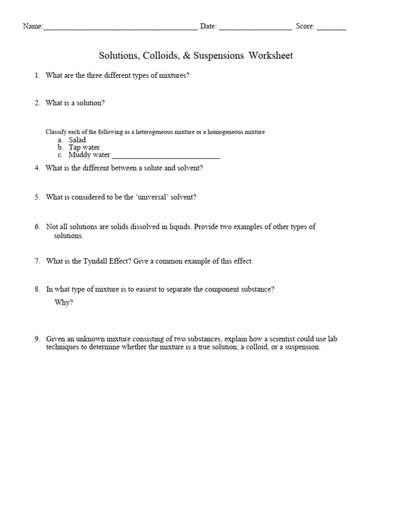 W Soltution Colloid Suspension KEY | PDF