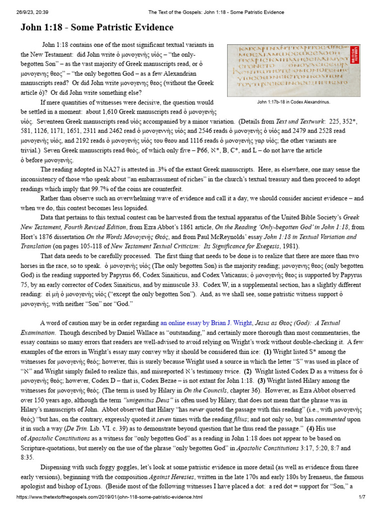 John 1:18 Textual Variants Explained | PDF